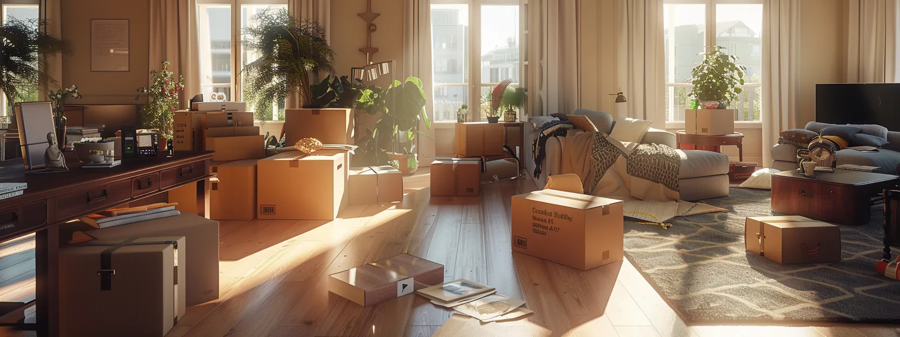 Professional Movers Swiftly Packing And Unpacking Boxes In A Modern, Clutter-Free Home, While Clients Relax And Enjoy Their Stress-Free Moving Experience.