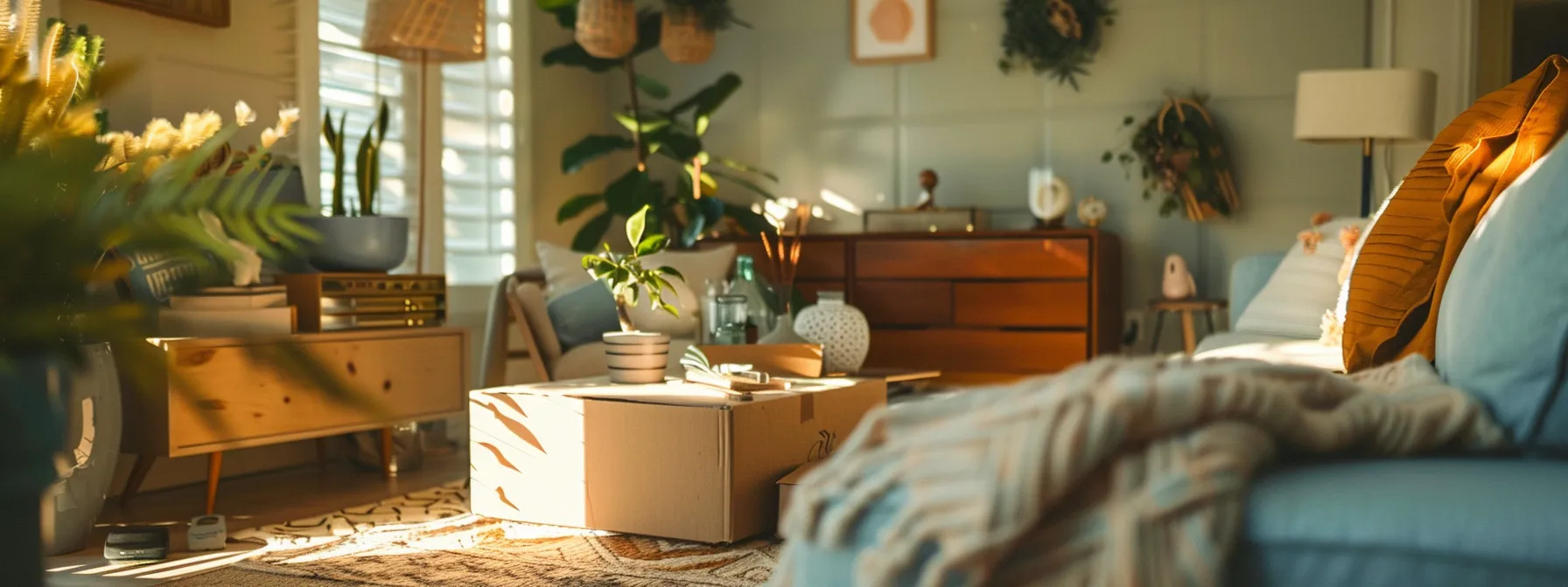 An Open Communication Scene With Movers, Packing Materials, And Moving Boxes Scattered Around A Cozy Living Room In Irvine, Ca (33.6846° N, 117.8265° W).