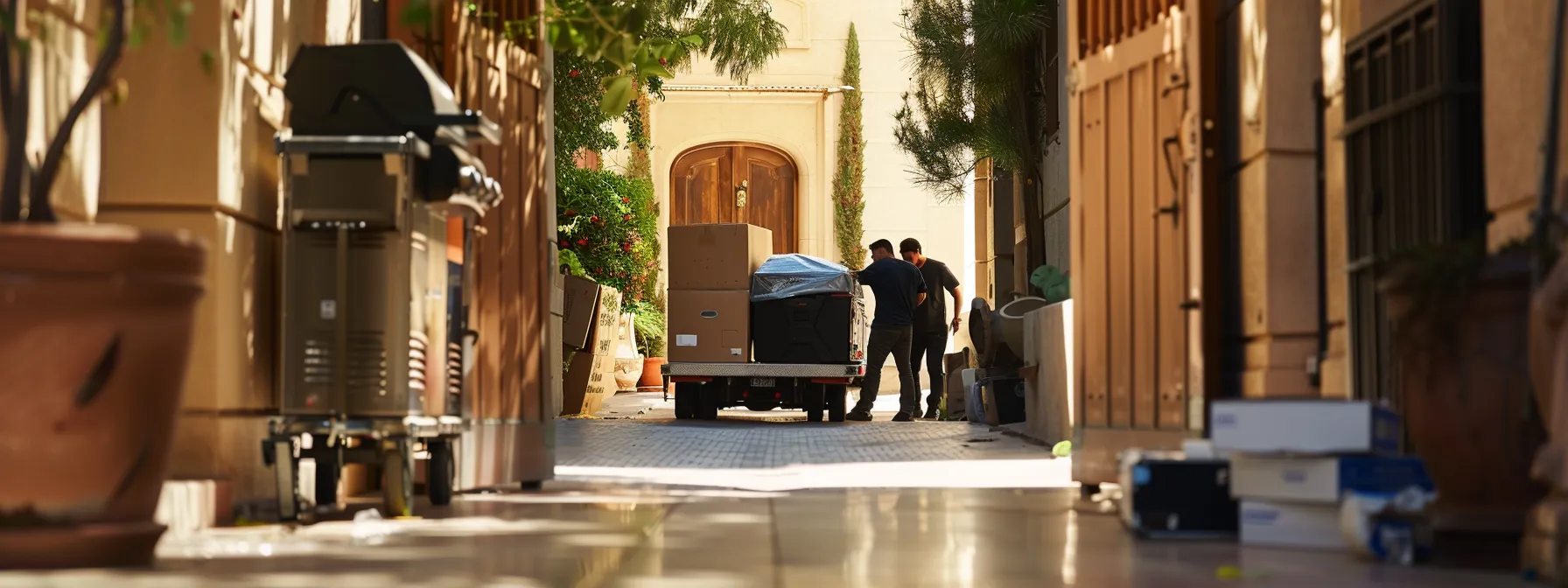 A Group Of Experienced Professional Movers Expertly Packing And Transporting Furniture Through A Narrow Doorway With Precision And Care In San Diego.